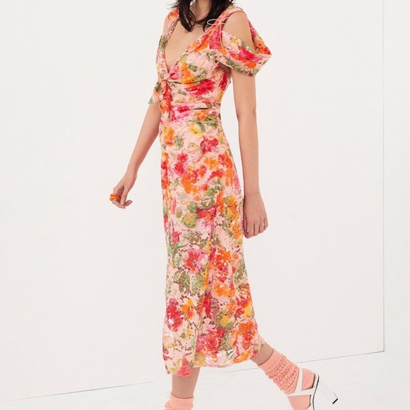 For Love and Lemons Beth Midi Floral Lace Dress in Pink - Picture 10 of 10